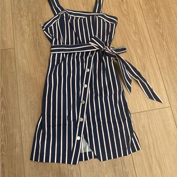 Striped Navy and White Button-Down Dress - Picture 3 of 11